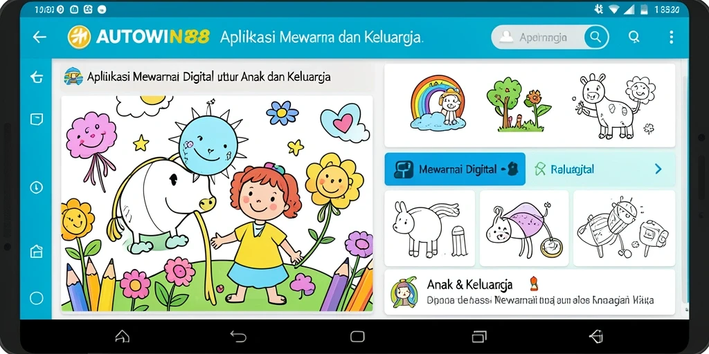 Tampilan antarmuka aplikasi Mewarnai Digital yang menarik dan ramah anak.
