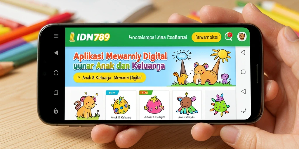 Antarmuka ramah anak dengan berbagai alat mewarnai digital.