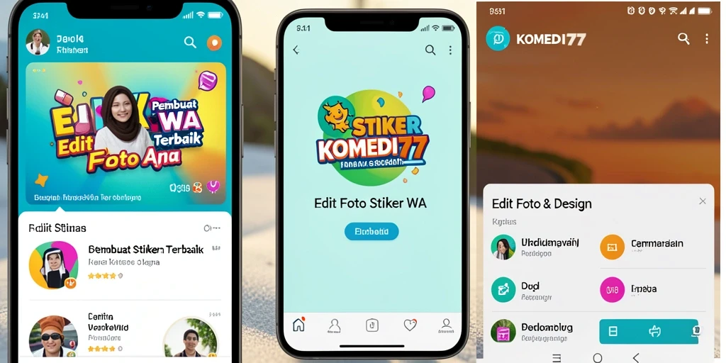 Antarmuka KOMEDI77 untuk membuat stiker WhatsApp yang sederhana dan kreatif.
