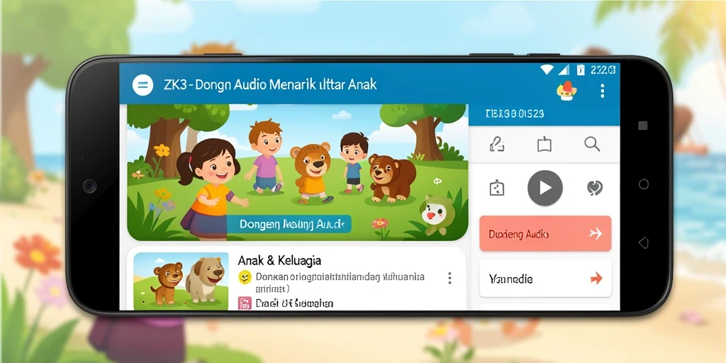Antarmuka aplikasi ZK3 dengan beragam pilihan dongeng audio.